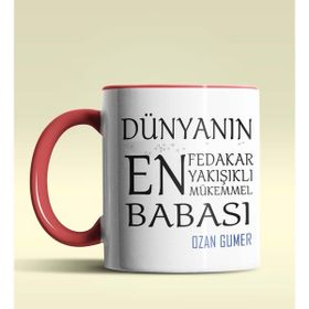 Hediye Zengini Kişiye Özel Dünyanın En En En Babası Temalı Kırmızı Kupa Bardak