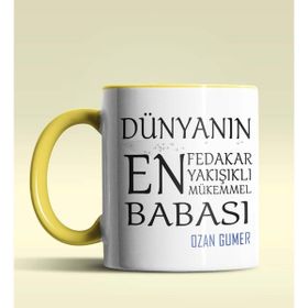 Hediye Zengini Kişiye Özel Dünyanın En En En Babası Temalı Sarı Kupa Bardak