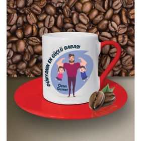 Hediye Zengini Kişiye Özel Dünyanın En Güçlü Babası Temalı Kırmızı Kahve Fincanı