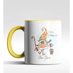 Hediye Zengini Kişiye Özel Gnome Girl Cüce Tasarımlı Sarı Kupa