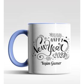 Hediye Zengini Kişiye Özel Happy New Year 2022 Tasarımlı Mavi Kupa