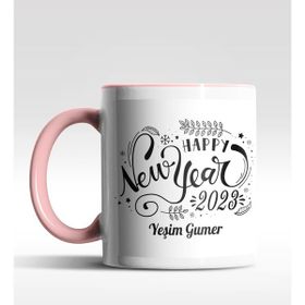 Hediye Zengini Kişiye Özel Happy New Year 2022 Tasarımlı Pembe Kupa