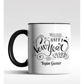 Hediye Zengini Kişiye Özel Happy New Year 2022 Tasarımlı Siyah Kupa