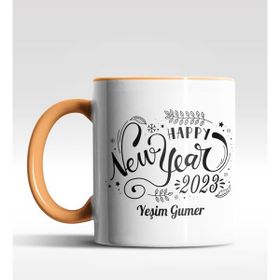 Hediye Zengini Kişiye Özel Happy New Year 2022 Tasarımlı Turuncu Kupa