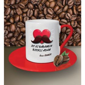 Hediye Zengini Kişiye Özel İyi ki Babamsın Bıyıklı Adam Tema Beyaz Kahve Fincanı