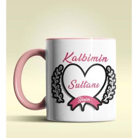 Hediye Zengini Kişiye Özel Kalbimin Sultanı Tasarımlı Pembe Kupa Bardak