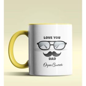 Hediye Zengini Kişiye Özel Love You Dad 2 Tasarımlı Sarı Kupa Bardak