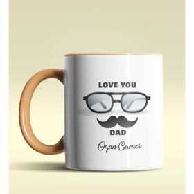 Hediye Zengini Kişiye Özel Love You Dad 2 Tasarımlı Turuncu Kupa Bardak