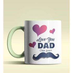 Hediye Zengini Kişiye Özel Love You Dad 2 Tasarımlı Yeşil Kupa Bardak