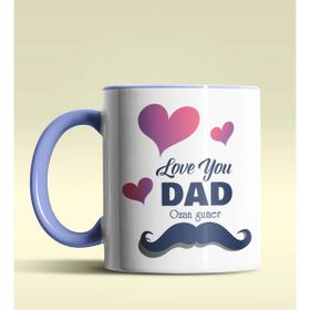 Hediye Zengini Kişiye Özel Love You Dad Tasarımlı Mavi Kupa Bardak