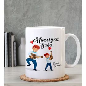 Hediye Zengini Kişiye Özel Müzisyen Baba Tasarımlı Beyaz Kupa