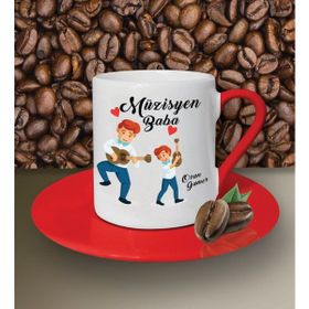 Hediye Zengini Kişiye Özel Müzisyen Baba Temalı Kırmızı Kahve Fincanı