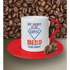Hediye Zengini Kişiye Özel My Daddy is My Hero Tasarımlı Beyaz Kahve Fincanı