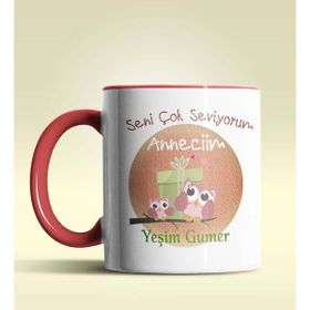 Hediye Zengini Kişiye Özel Seni Çok Seviyorum Anneciğim 3 Tasarımlı Kupa Bardak