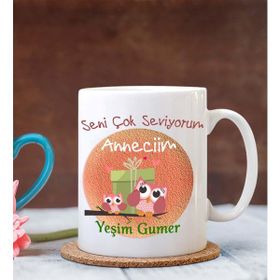 Hediye Zengini Kişiye Özel Seni Çok Seviyorum Anneciğim 3 Tema Beyaz Kupa Bardak