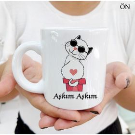Hediyeci Abla Her Yaşa ve Zevke Uygun Aşkım Aşkım Kedicik Kişiye Özel Beyaz Kupa Bardak