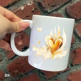 Hediyeci Abla Size Özel Altın Kalpli Gold Kalpli Seramik Baskılı Beyaz Kupa Bardak