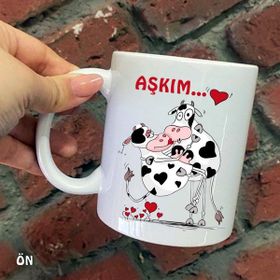Hediyeci Abla Size Özel Aşkım Inek Seramik Baskılı Beyaz Kupa Bardak