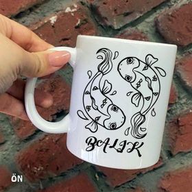 Hediyeci Abla Size Özel Balık Burcu ve Özellikleri Seramik Baskılı Beyaz Kupa Bardak