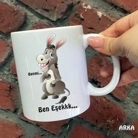 Hediyeci Abla Size Özel Ben Mi Ben Eşek Seramik Baskılı Beyaz Kupa Bardak