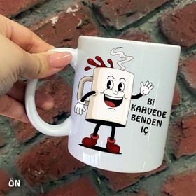 Hediyeci Abla Size Özel Bi Kahvede Benden İç Seramik Baskılı Beyaz Kupa Bardak