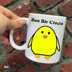 Hediyeci Abla Size Özel Bizim Sevimli Ben Civciv Seramik Baskılı Beyaz Kupa Bardak