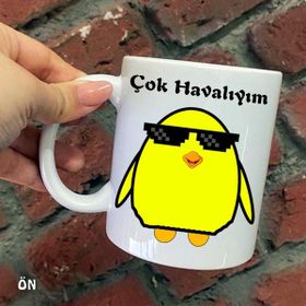 Hediyeci Abla Size Özel Bizim Sevimli Havalı Civciv Seramik Baskılı Beyaz Kupa Bardak