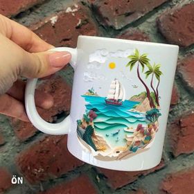 Hediyeci Abla Size Özel Deniz Manzaralı Seramik Baskılı Beyaz Kupa Bardak