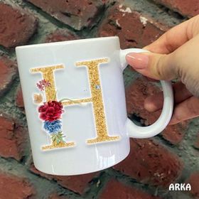 Hediyeci Abla Size Özel H Harfli Seramik Baskılı Beyaz Kupa Bardak
