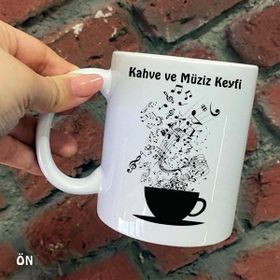 Hediyeci Abla Size Özel Kahve ve Müzik Keyfi Seramik Baskılı Beyaz Kupa Bardak