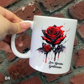 Hediyeci Abla Size Özel Kırmızı Gül Sen Benim Gülümsün Seramik Baskılı Beyaz Kupa Bardak