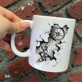 Hediyeci Abla Size Özel Pusula Seramik Baskılı Beyaz Kupa Bardak