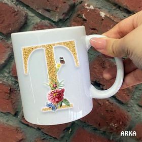 Hediyeci Abla Size Özel T Harfli Seramik Baskılı Beyaz Kupa Bardak