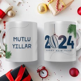 Hediyeci Market HMK-00023-01 Kişiye Özel 2024 Yılbaşı Temalı Beyaz Kupa Bardak