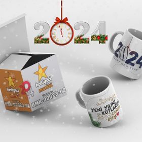 Hediyeci Market HMK-00023-02 Kişiye Özel 2024 Yılbaşı Temalı Beyaz Kupa Bardak