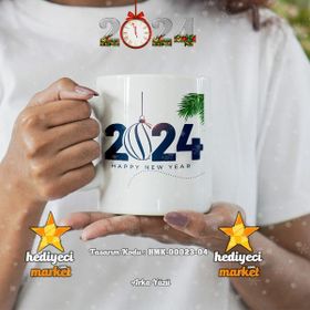 Hediyeci Market HMK-00023-04 Kişiye Özel 2024 Yılbaşı Temalı Beyaz Kupa Bardak