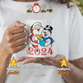 Hediyeci Market HMK-00024-03 Kişiye Özel 2024 Yılbaşı Temalı Beyaz Kupa Bardak