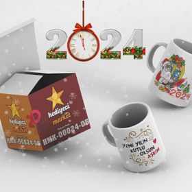 Hediyeci Market HMK-00024-05 Kişiye Özel 2024 Yılbaşı Temalı Beyaz Kupa Bardak