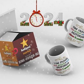 Hediyeci Market HMK-00026-01 Kişiye Özel 2024 Yılbaşı Temalı Beyaz Kupa Bardak