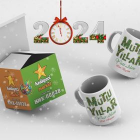 Hediyeci Market HMK-00038 Kişiye Özel Yılbaşı Temalı Beyaz Kupa Bardak
