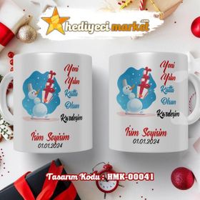 Hediyeci Market HMK-00041 Kişiye Özel Yılbaşı Temalı Beyaz Kupa Bardak