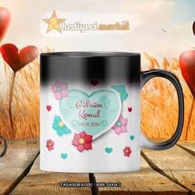 Hediyeci Market HMK-00047 Kişiye Özel Sevgililer Günü Temalı Sihirli Siyah Beyaz Kupa Bardak