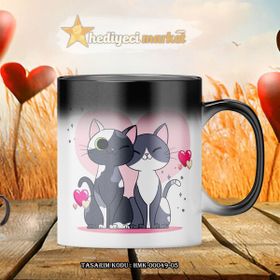 Hediyeci Market HMK-00049-05 Kişiye Özel Sevgililer Günü Temalı Sihirli Siyah Beyaz Kupa Bardak