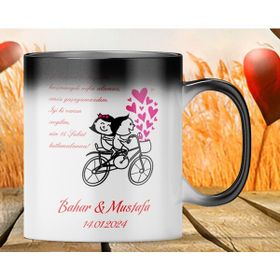 Hediyeci Market HMK-00055 Kişiye Özel Sevgililer Günü Temalı Sihirli Siyah Beyaz Kupa Bardak