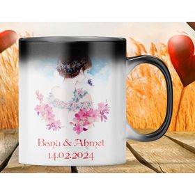Hediyeci Market HMK-00056 Kişiye Özel Sevgililer Günü Temalı Sihirli Siyah Beyaz Kupa Bardak