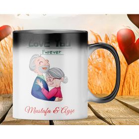 Hediyeci Market HMK-00059 Kişiye Özel Sevgililer Günü Temalı Sihirli Siyah Beyaz Kupa Bardak