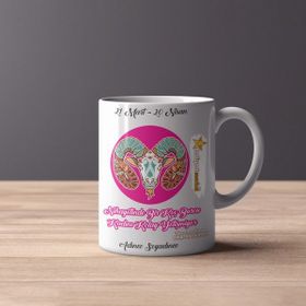 Hediyeci Market HMK-00105-05 Koç Burcu Kadınına Özel Beyaz Kupa Bardak