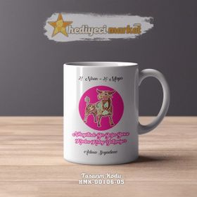 Hediyeci Market HMK-00106-05 Boğa Burcu Kadınına Özel Beyaz Kupa Bardak