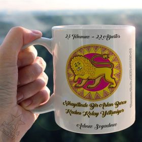 Hediyeci Market HMK-00109-01 Aslan Burcu Kadınına Özel Beyaz Kupa Bardak