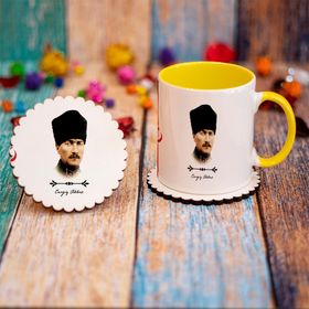 Hediyedukkani Atatürk Tasarımlı Beyaz Kupa Bardak Ve Kalemlik